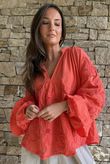 Ida Embroidered Smock Blouse Tomato /13=